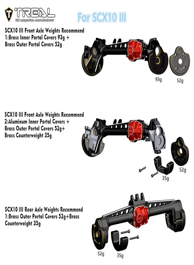 Treal Brass Inner Portal Covers Front Steering Knuckles for Axial Capra and SCX10 III-Black - Image 3